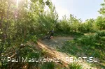 Mountainbiker fährt in die Anliegerkurve hinein
